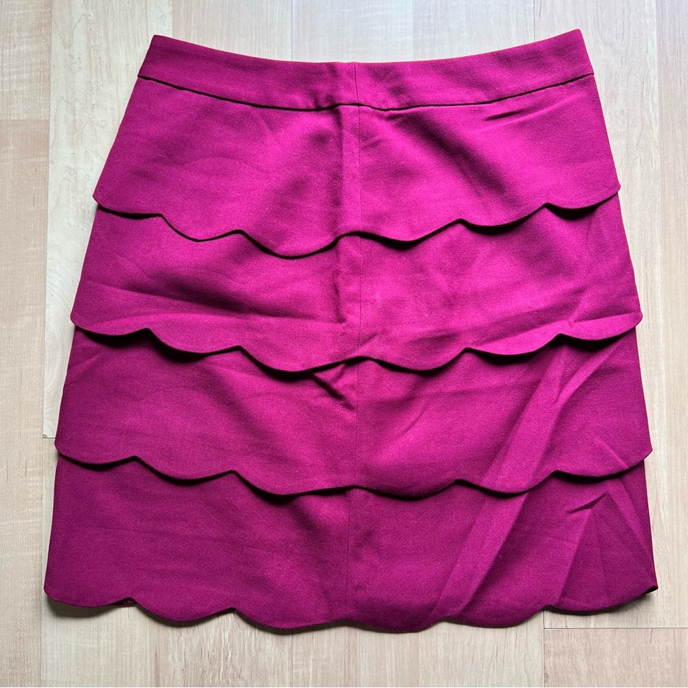 LOFT purple peplum layered tulip style midi skirt slight stretch zip closure